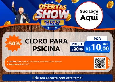 Modelo de Cartaz para Cartaz A4 Horizontal com o tema Ofertas Show No Fim De Semana para Produtos para Piscina