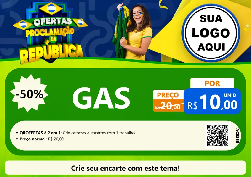 Modelo de Cartaz para Cartaz A4 Horizontal com o tema Ofertas Proclamação da República para Água e gás