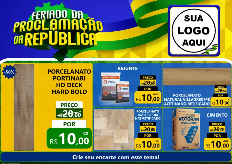 Modelo de Encarte para Encarte A4 Horizontal com o tema Feriado da Proclamação da República para Pisos e revestimentos