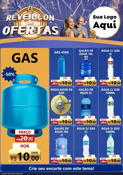Modelo de Encarte para Encarte A4 Vertical com o tema Réveillon de Ofertas para Água e gás