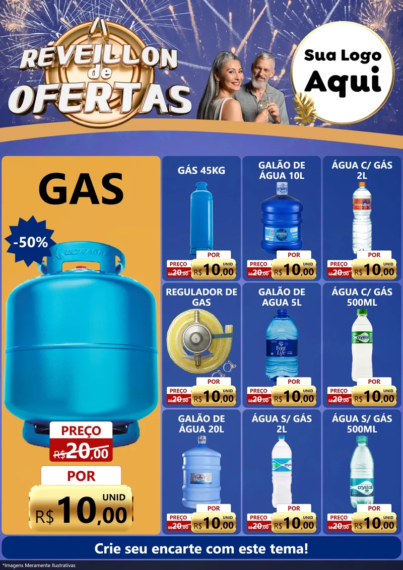 Modelo de Encarte para Encarte A4 Vertical com o tema Réveillon de Ofertas para Água e gás
