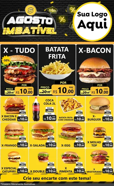 Modelo de Encarte para Encarte Grande com o tema Agosto Imbatível para Hamburgueria