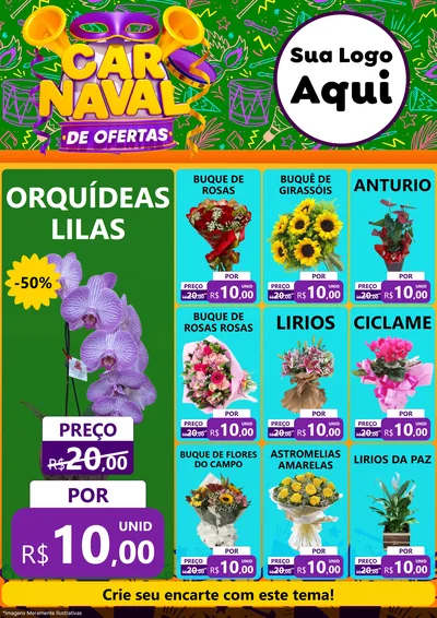 Modelo de Encarte para Encarte A4 Vertical com o tema Carnaval de Ofertas para Floricultura e jardim