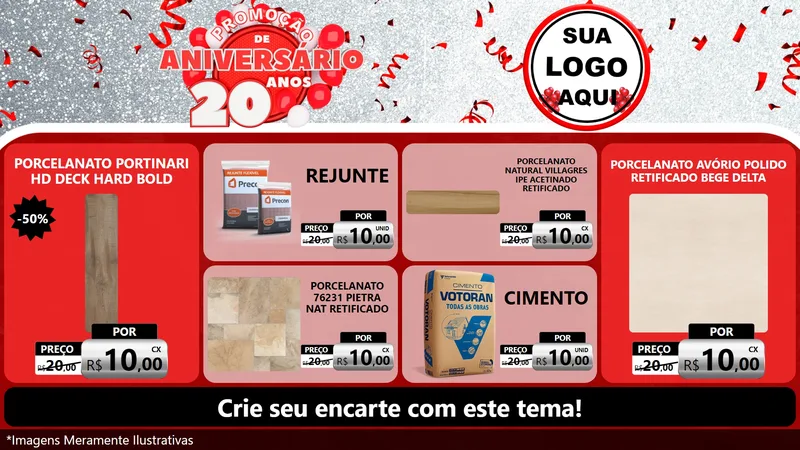 Modelo de TV para TV Horizontal com o tema Promoção de Aniversário - 20 Anos para Pisos e revestimentos