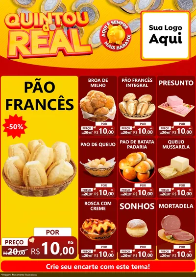 Modelo de Encarte para Encarte A4 Vertical com o tema Quintou do Real para Padaria