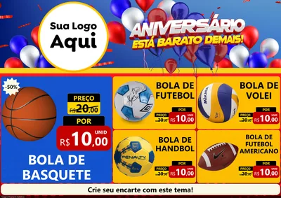 Modelo de Encarte para Encarte A4 Horizontal com o tema Aniversário para Artigos Esportivos