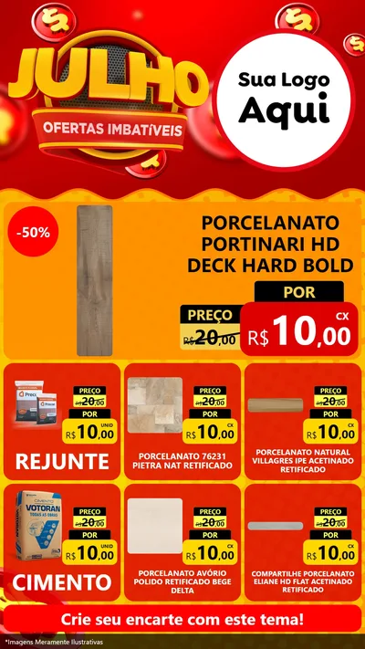 Modelo de Rede Social para Stories com o tema Julho Ofertas Imbatíveis para Pisos e revestimentos