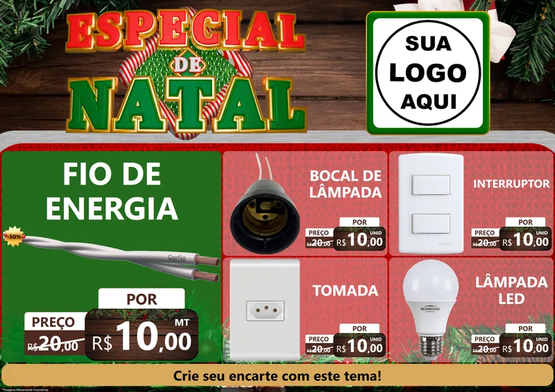 Modelo de Encarte para Encarte A4 Horizontal com o tema Especial de Natal para Materiais Elétricos