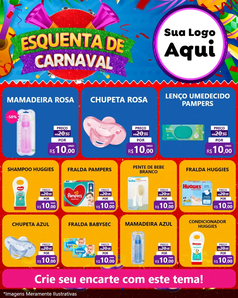 Modelo de Rede Social para Feed Instagram com o tema Esquenta de Carnaval para Bebês
