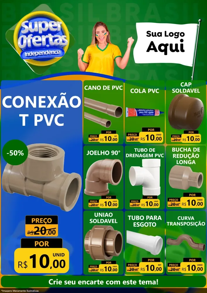 Modelo de Encarte para Encarte A4 Vertical com o tema Super Ofertas de Independência para Tubos e conexões