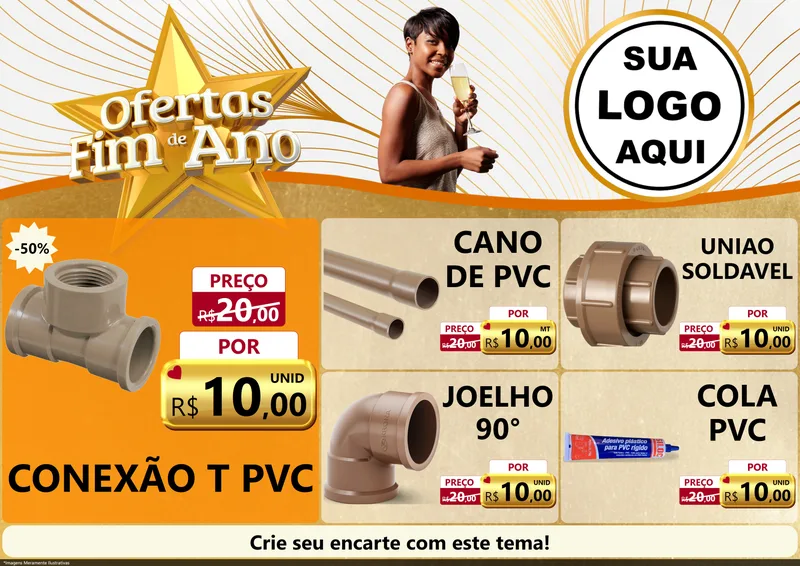 Modelo de Encarte para Encarte A4 Horizontal com o tema Ofertas Fim de Ano para Tubos e conexões