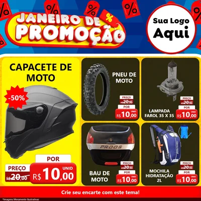 Modelo de Rede Social para Feed Facebook com o tema Janeiro de Promoção para Moto peças