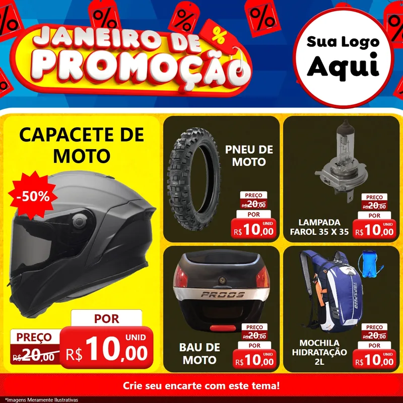 Modelo de Rede Social para Feed Facebook com o tema Janeiro de Promoção para Moto peças