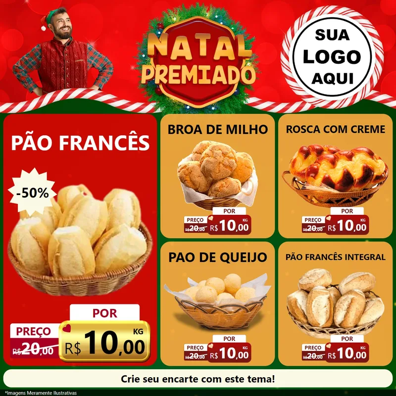 Modelo de Rede Social para Feed Facebook com o tema Natal Premiado para Padaria