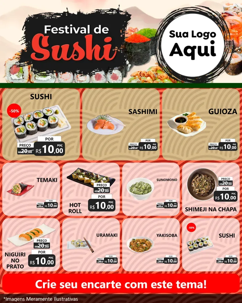 Modelo de Rede Social para Feed Instagram com o tema Festival de Sushi para Comida japonesa
