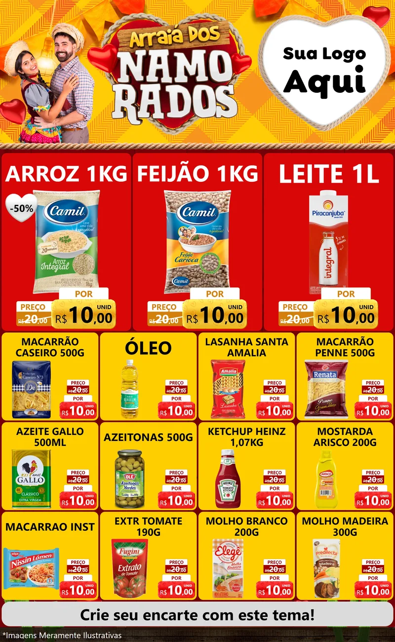 Modelo de Encarte para Encarte Grande com o tema Arraiá dos Namorados para Supermercado
