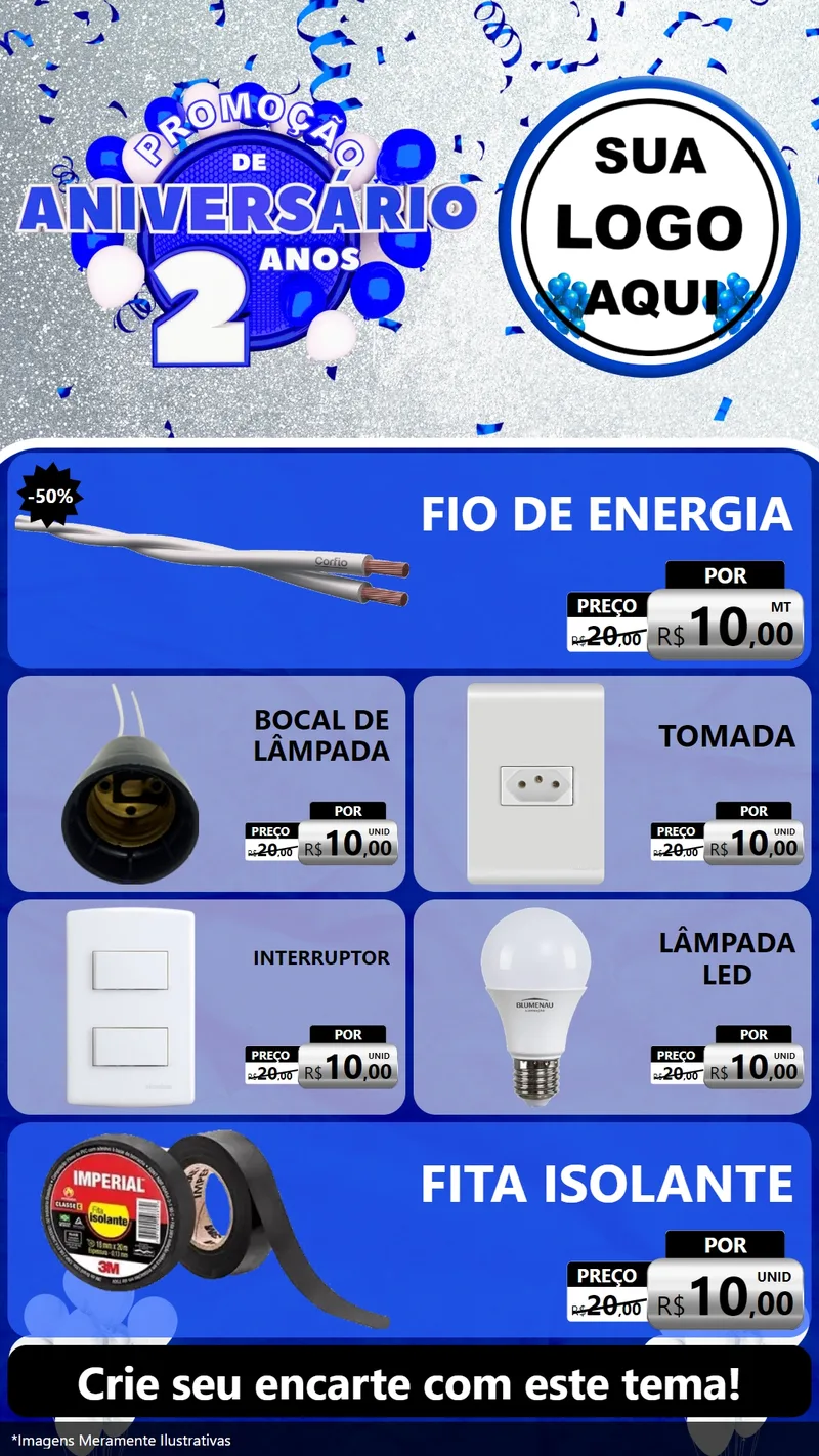 Modelo de TV para TV Vertical com o tema Promoção de Aniversário - 2 Anos para Materiais Elétricos