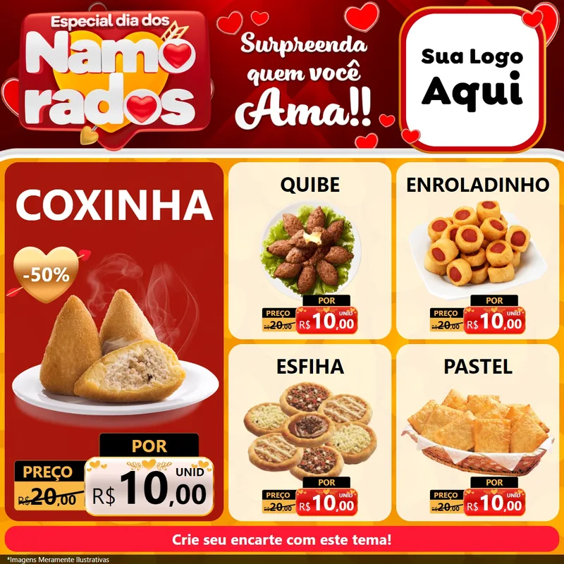 Modelo de Rede Social para Feed Facebook com o tema Especial Dia dos Namorados para Salgadaria