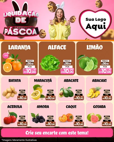 Modelo de Rede Social para Feed Instagram com o tema Liquidação de Páscoa para Hortifrúti
