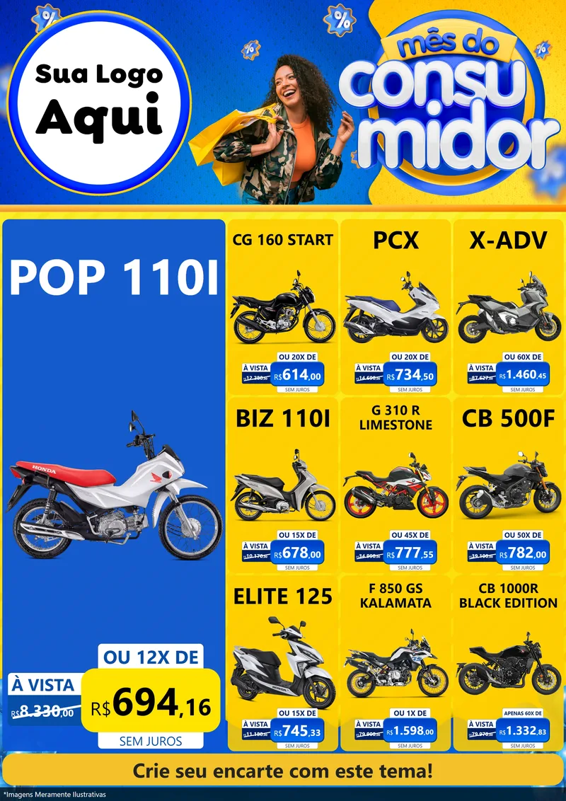 Modelo de Encarte para Encarte A4 Vertical com o tema Mês do Consumidor para Concessionaria de Motos