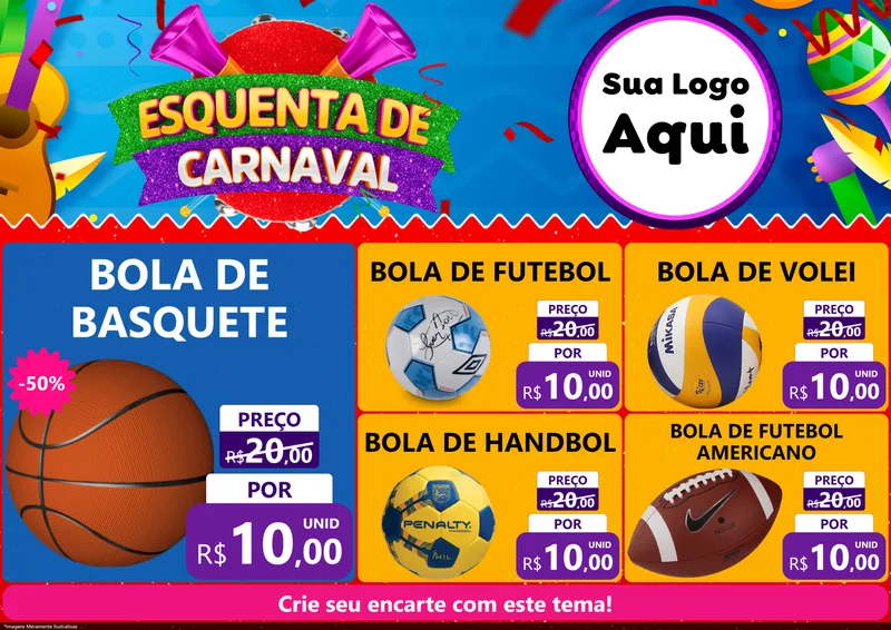 Modelo de Encarte para Encarte A4 Horizontal com o tema Esquenta de Carnaval para Artigos Esportivos