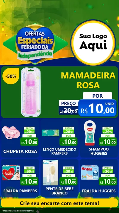 Modelo de Rede Social para Stories com o tema Ofertas Especiais Feriado da Independência para Bebês