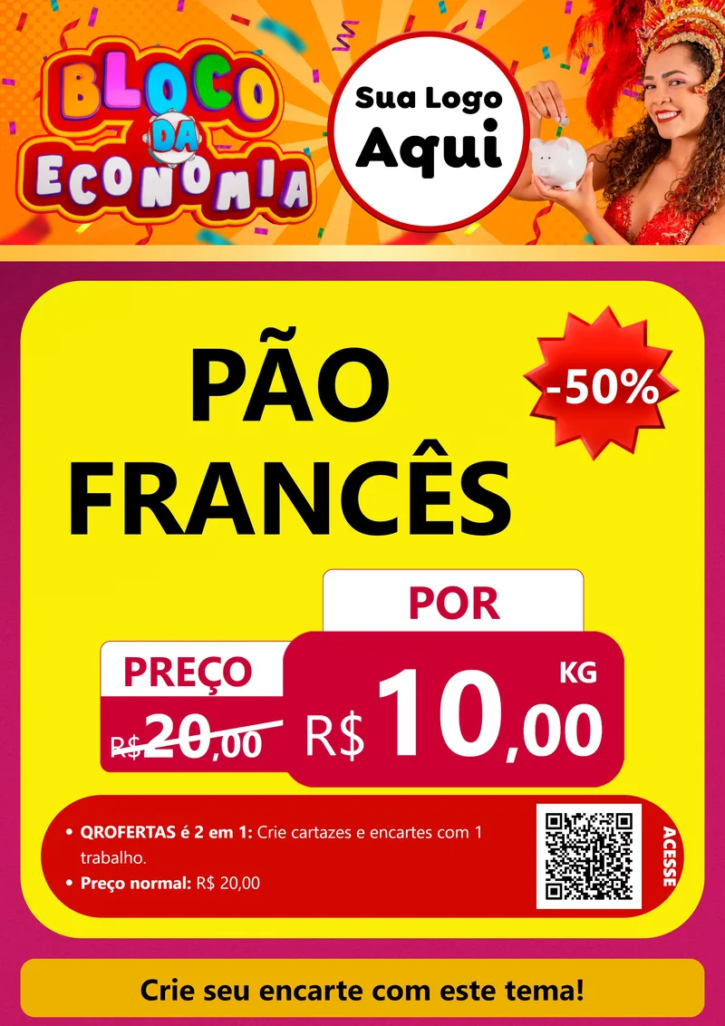 Modelo de Cartaz para Cartaz A4 Vertical com o tema Bloco da Economia para Padaria