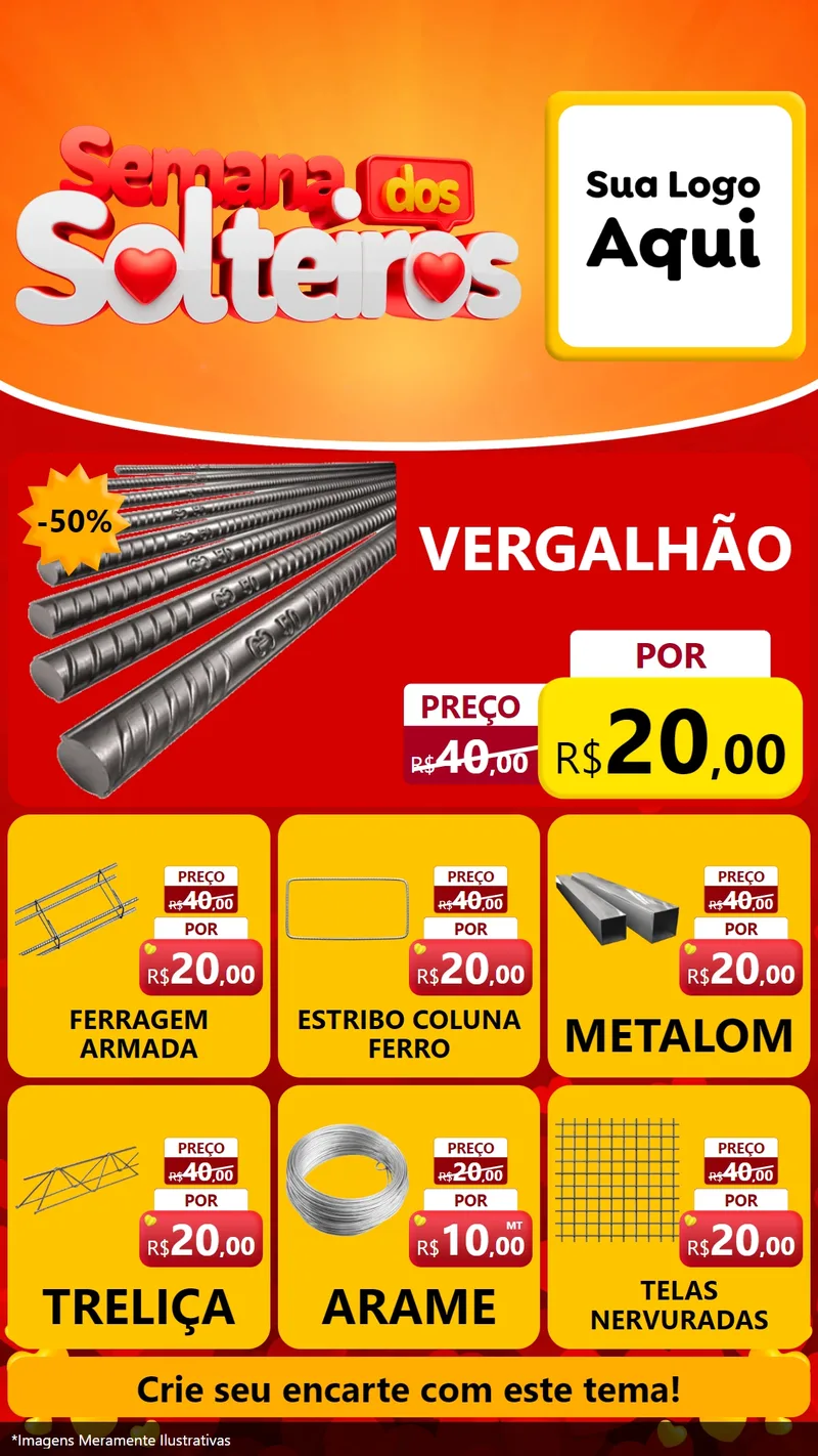 Modelo de Rede Social para Stories com o tema Semana dos Solteiros para Ferragens