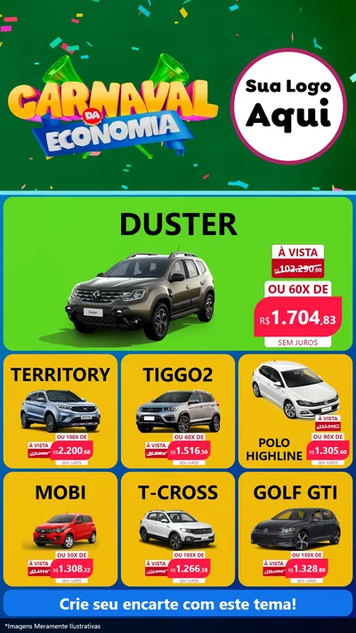 Modelo de Rede Social para Stories com o tema Carnaval da Economia para Concessionaria de Carros