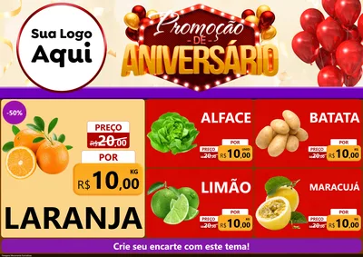 Modelo de Encarte para Encarte A4 Horizontal com o tema Promoção de Aniversário para Hortifrúti