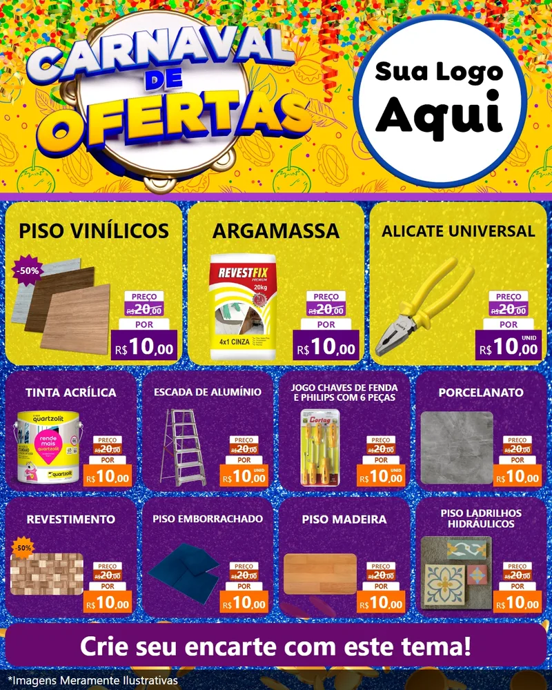 Modelo de Rede Social para Feed Instagram com o tema Carnaval de Ofertas para Material para Construção