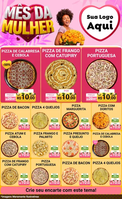 Modelo de Encarte para Encarte Grande com o tema Mês da Mulher para Pizzaria