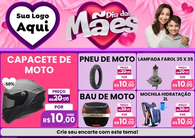 Modelo de Encarte para Encarte A4 Horizontal com o tema Dia das Mães para Moto peças