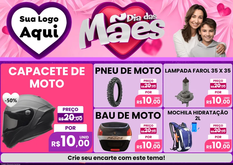 Modelo de Encarte para Encarte A4 Horizontal com o tema Dia das Mães para Moto peças