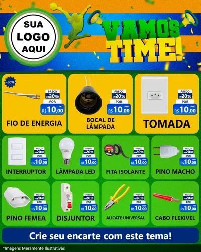 Modelo de Rede Social para Feed Instagram com o tema Vamos Time! para Materiais Elétricos