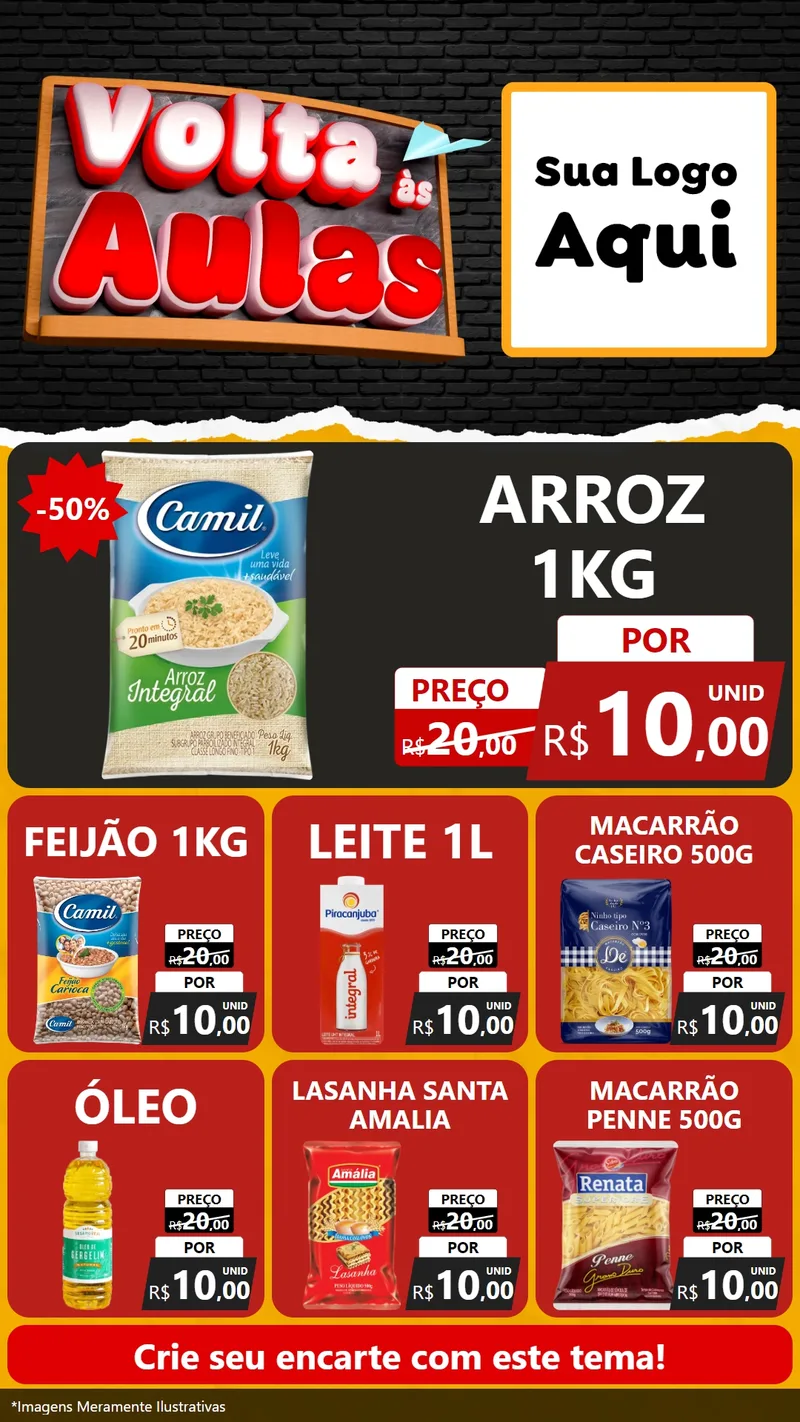 Modelo de Rede Social para Stories com o tema Volta Às Aulas para Supermercado