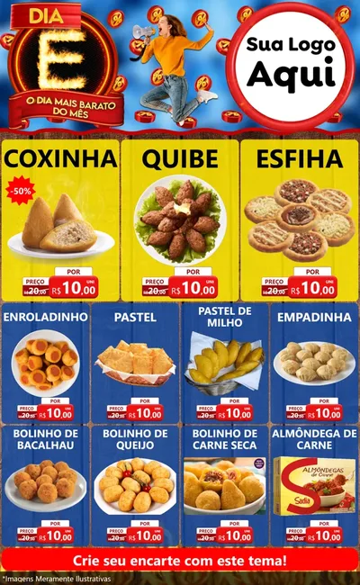 Modelo de Encarte para Encarte Grande com o tema Dia E - O Dia Mais Barato Do Mês para Salgadaria