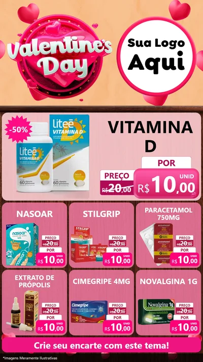 Modelo de Rede Social para Stories com o tema Valentine's Day para Farmácia