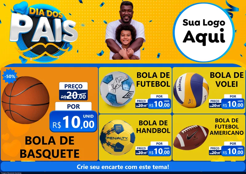 Modelo de Encarte para Encarte A4 Horizontal com o tema Dia dos Pais para Artigos Esportivos