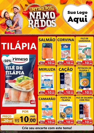 Modelo de Encarte para Encarte A4 Vertical com o tema Arraiá dos Namorados para Peixaria