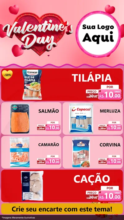 Modelo de TV para TV Vertical com o tema Valentine's Day para Peixaria