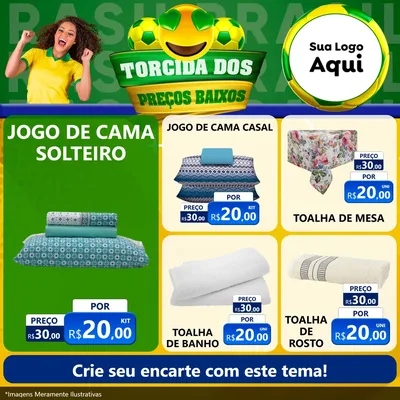 Modelo de Rede Social para Feed Facebook com o tema Torcida dos Preços Baixos - Copa para Cama, Mesa e Banho
