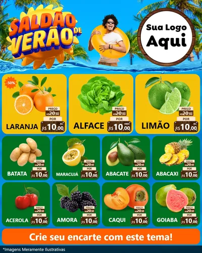 Modelo de Rede Social para Feed Instagram com o tema Saldão de Verão para Hortifrúti
