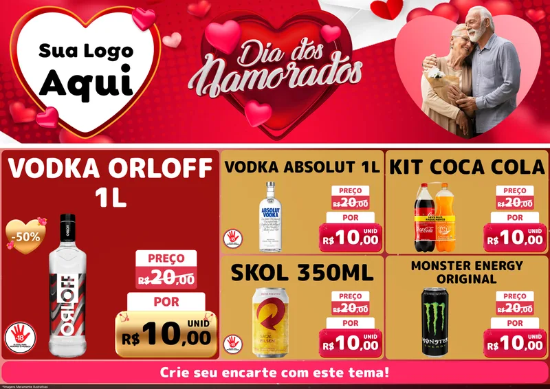 Modelo de Encarte para Encarte A4 Horizontal com o tema Dia Dos Namorados para Distribuidora de bebidas
