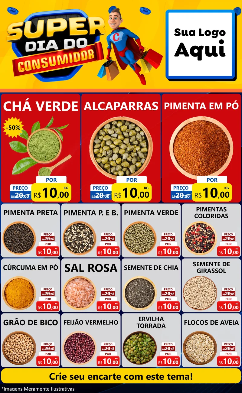 Modelo de Encarte para Encarte Grande com o tema Super Dia do Consumidor para Produtos Naturais