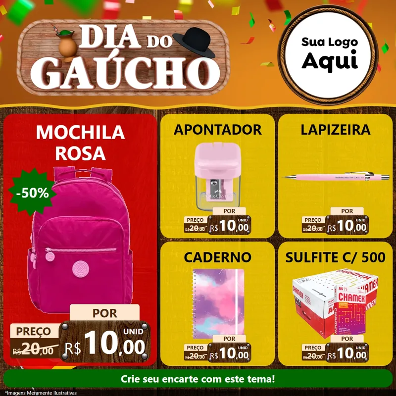 Modelo de Rede Social para Feed Facebook com o tema Dia do Gaúcho para Papelaria