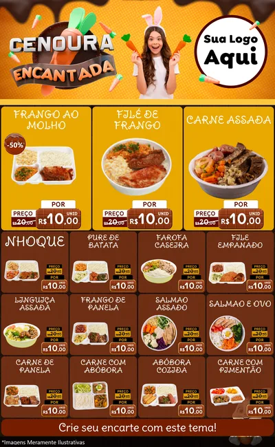 Modelo de Encarte para Encarte Grande com o tema Cenoura Encantada - Páscoa para Restaurante