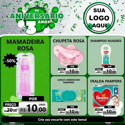 Modelo de Rede Social para Feed Facebook com o tema Promoção de Aniversário - 3 Anos para Bebês