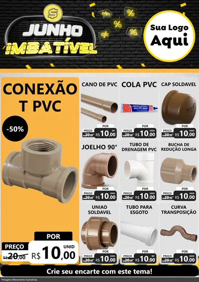 Modelo de Encarte para Encarte A4 Vertical com o tema Junho Imbatível para Tubos e conexões
