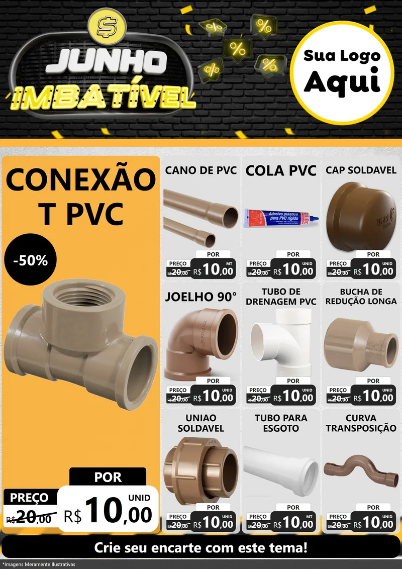 Modelo de Encarte para Encarte A4 Vertical com o tema Junho Imbatível para Tubos e conexões